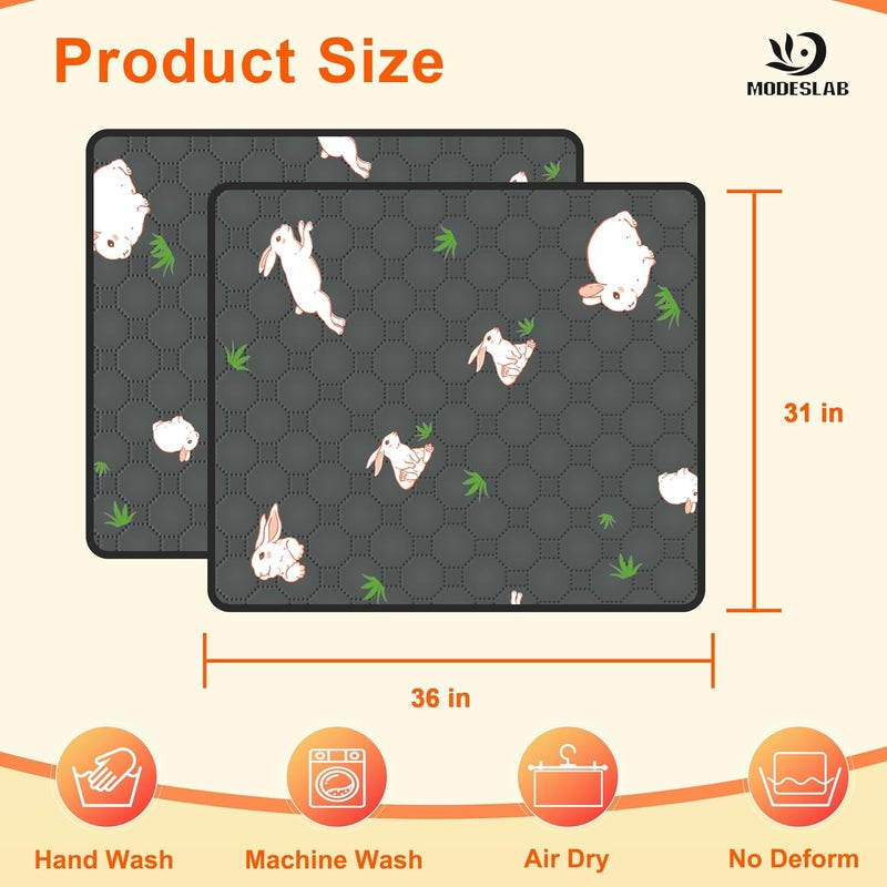 MODESLAB 2-Pack Guinea Pig Cage Liner, 31in x 36in Fast Absorption Washable Bedding Pee Pads for Dogs Puppy Rabbit Small Animal Cage Mat, Leakproof & Non-Slip - Image 2